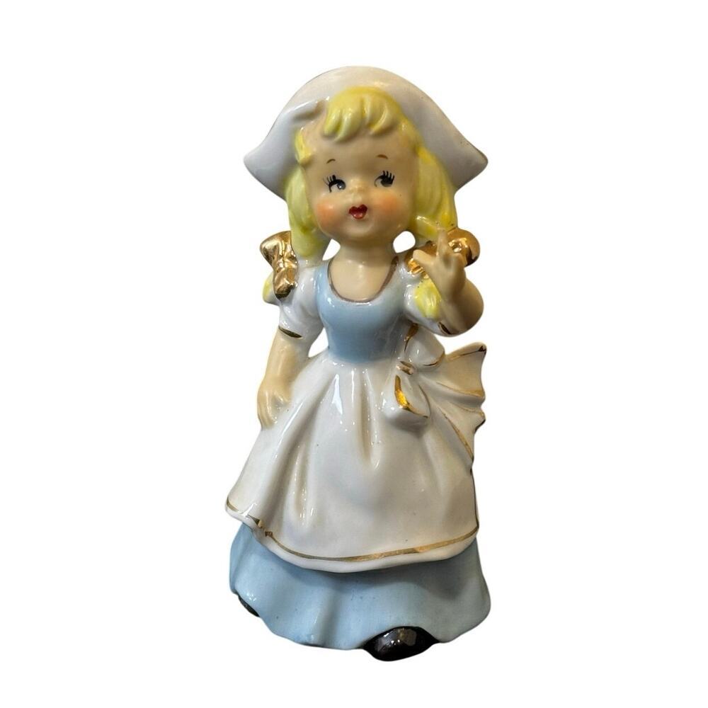Vintage Enesco Dutch Girl Ceramic Figurine Blue Dress. Japan Kitsch home decor